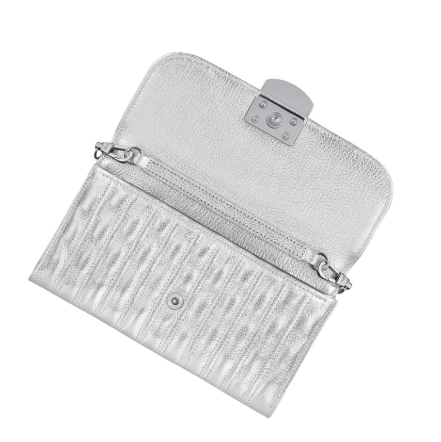 Longchamp Brioche Métal Portefeuille Dames Zilver | NL-BN91382