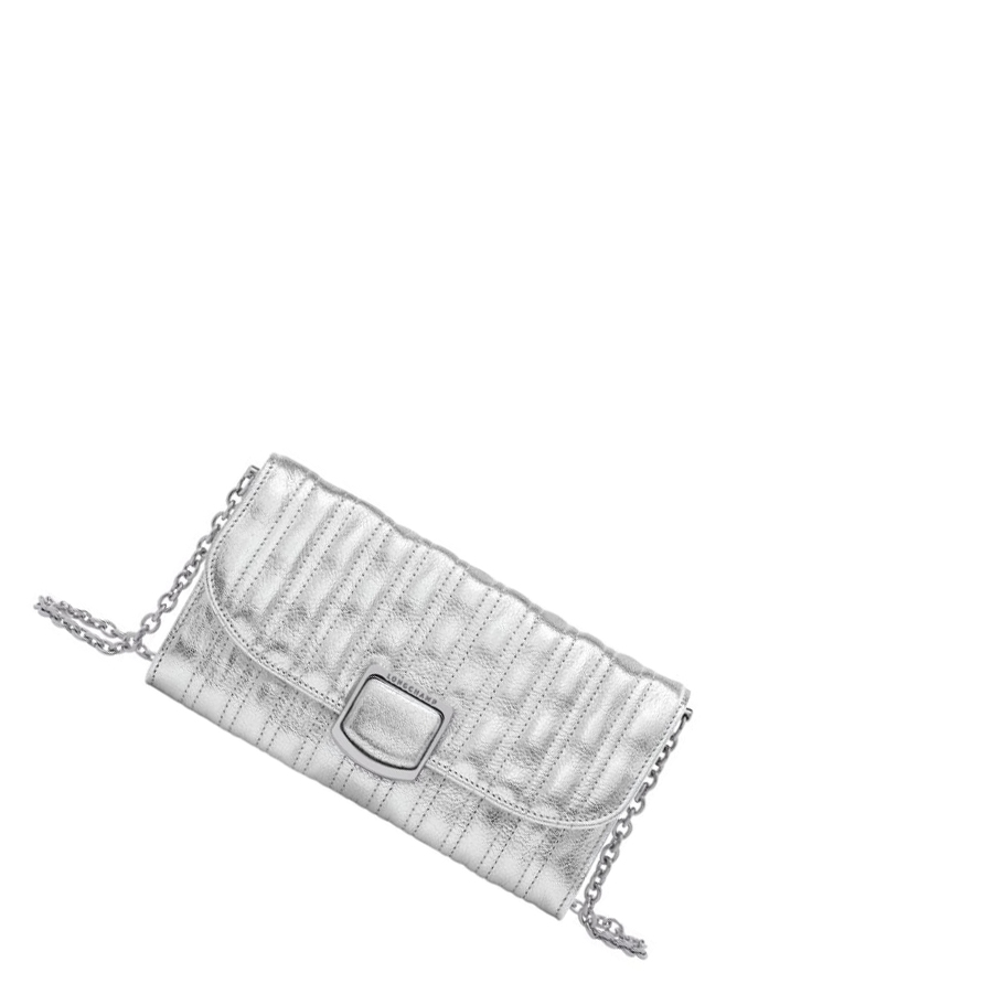 Longchamp Brioche Métal Portefeuille Dames Zilver | NL-BN91382