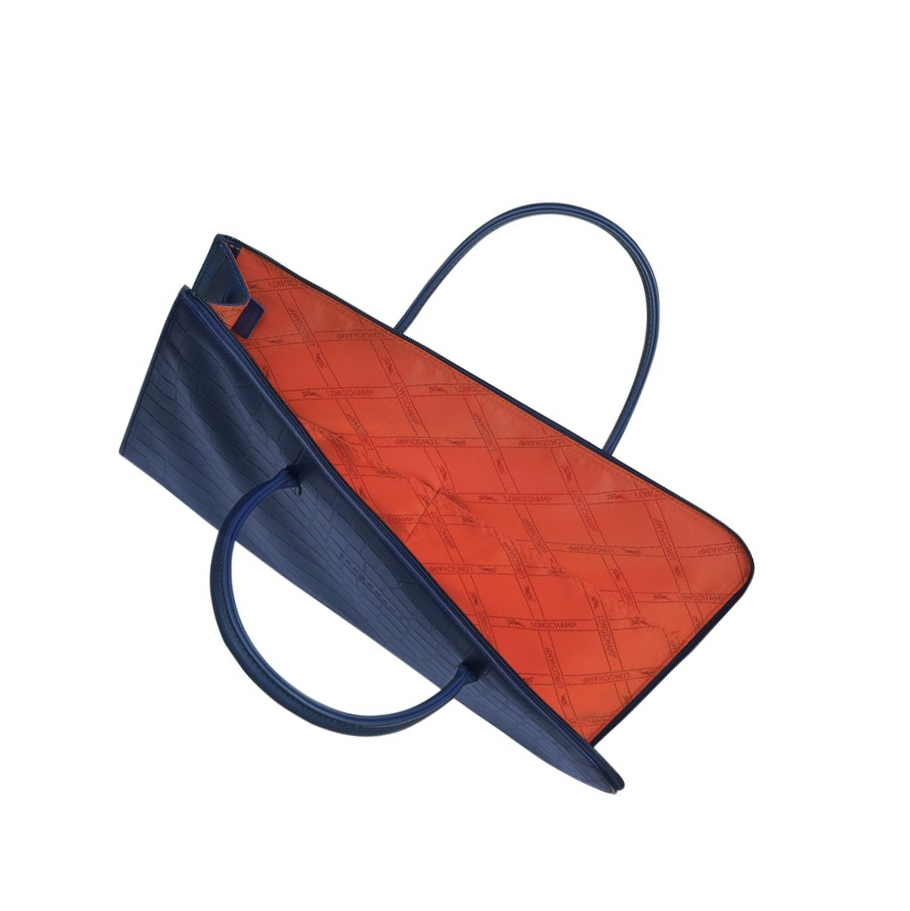 Longchamp Croco Block S Aktetas Dames Donkerblauw | NL-QD72139