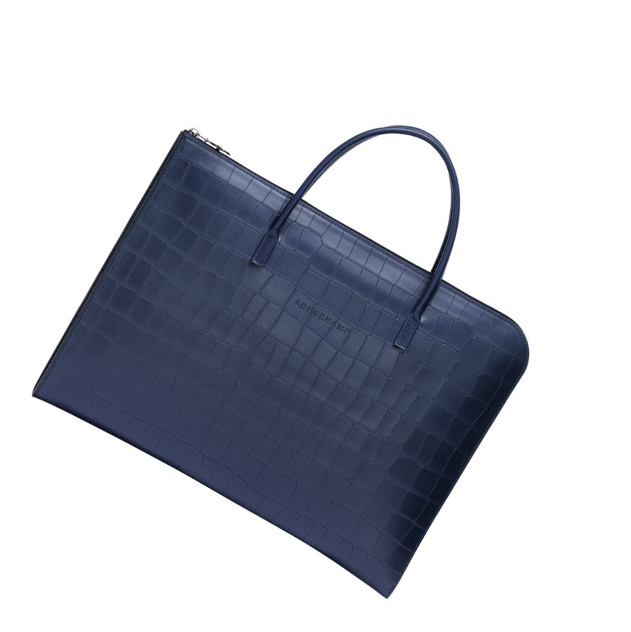 Longchamp Croco Block S Aktetas Dames Donkerblauw | NL-QD72139