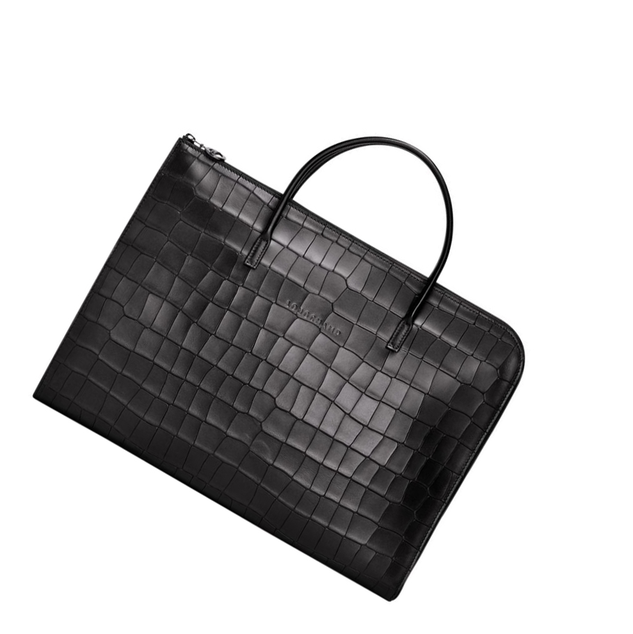 Longchamp Croco Block S Aktetas Heren Zwart | NL-HX17902