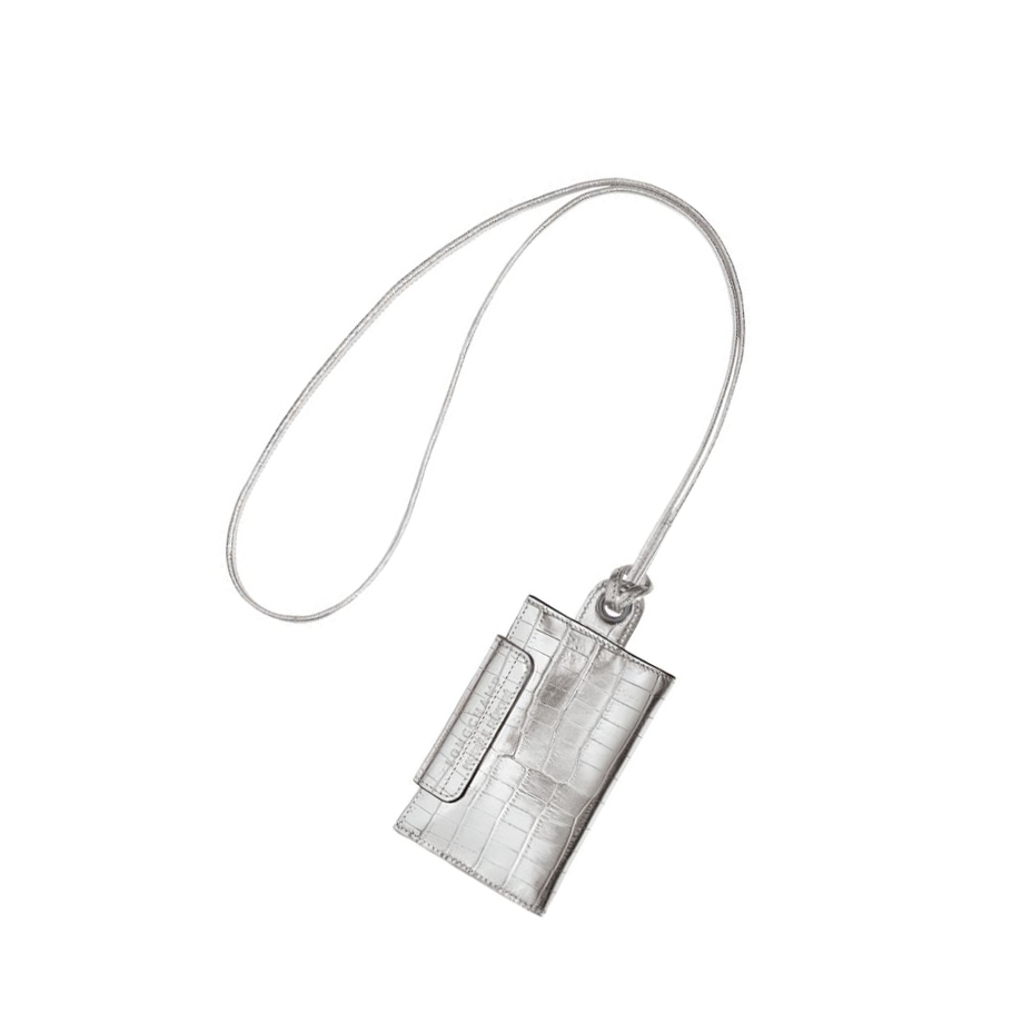 Longchamp Le Pliage Cuir Croco Kaarthouder Dames Zilver | NL-MW43689
