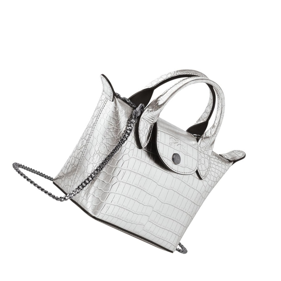 Longchamp Le Pliage Cuir Croco XS Handtas Dames Zilver | NL-LA02376