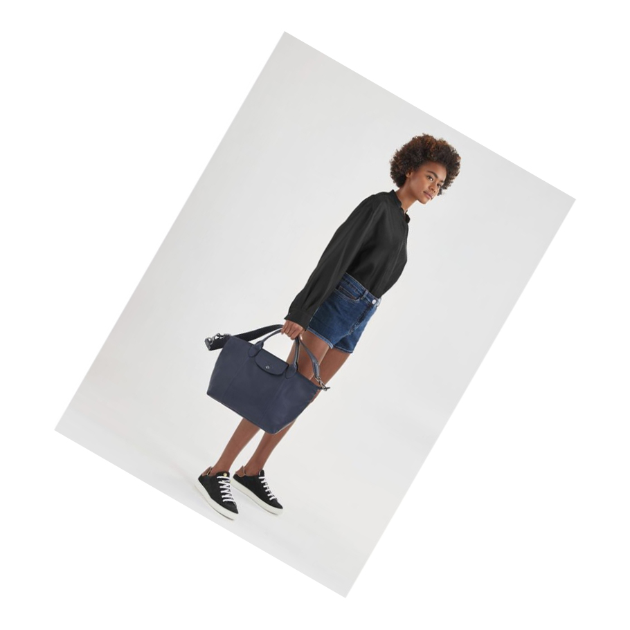 Longchamp Le Pliage Cuir M Handtas Dames Blauw | NL-DL74598