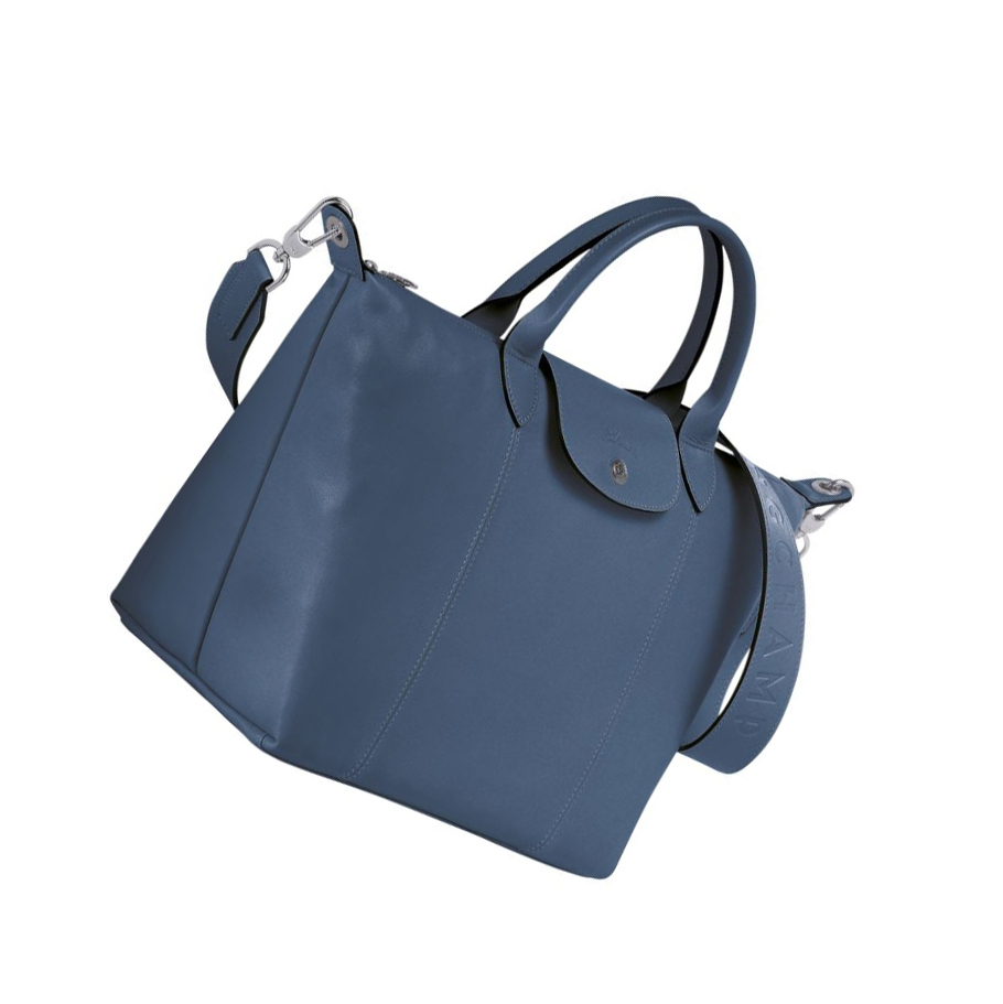 Longchamp Le Pliage Cuir M Handtas Dames Blauw | NL-DL74598