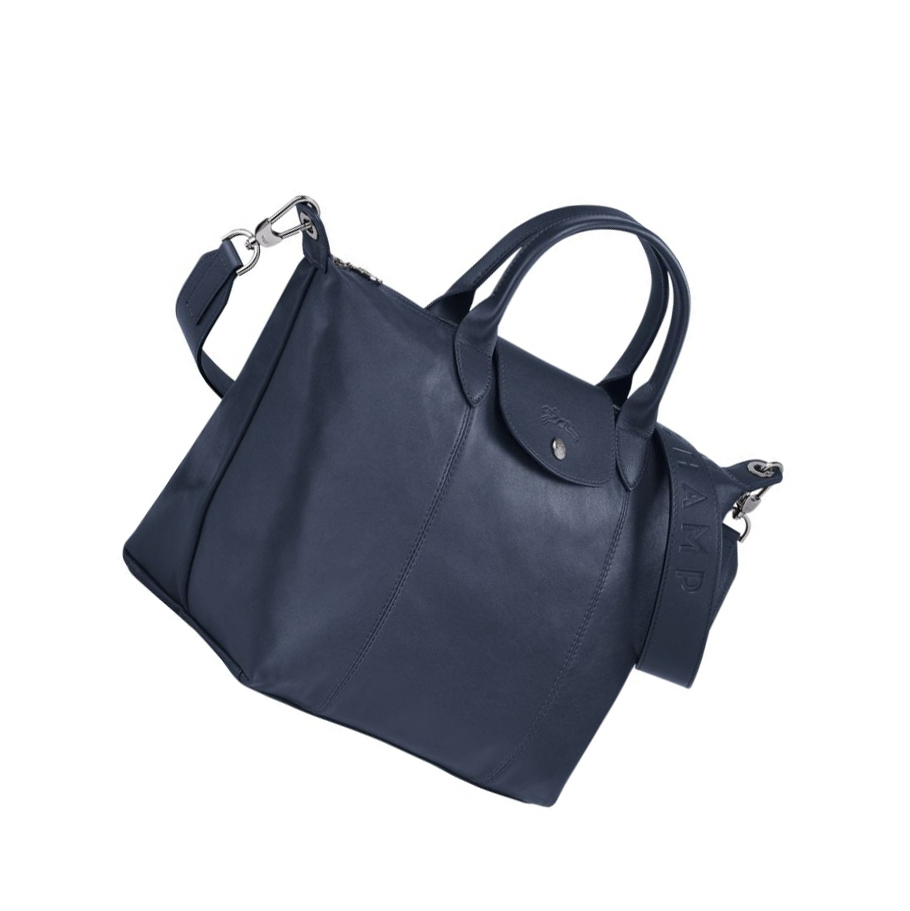 Longchamp Le Pliage Cuir M Handtas Dames Donkerblauw | NL-LJ17524