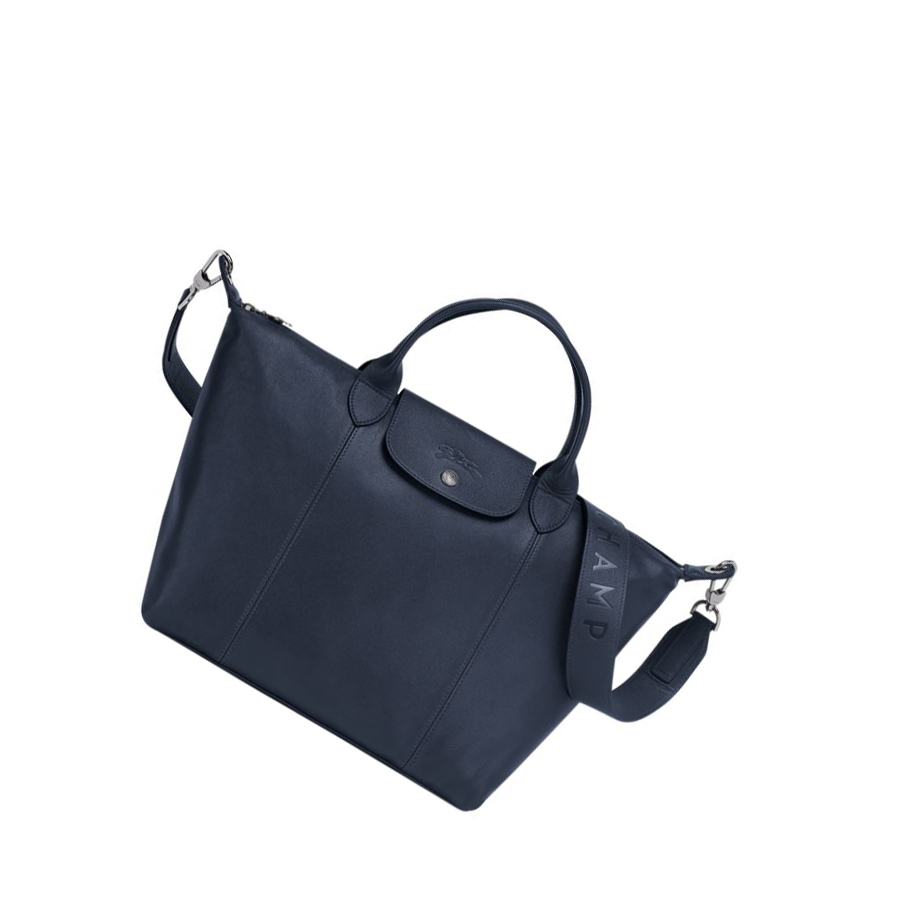 Longchamp Le Pliage Cuir M Handtas Dames Donkerblauw | NL-LJ17524