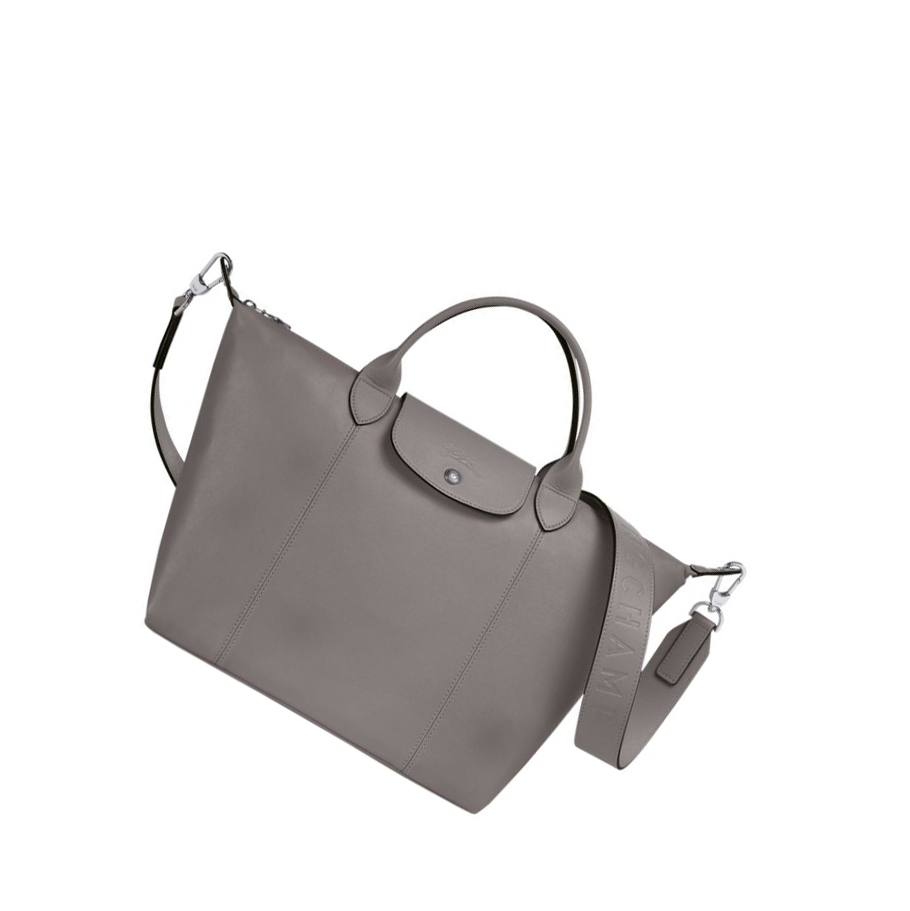 Longchamp Le Pliage Cuir M Handtas Dames Grijs | NL-LT58094