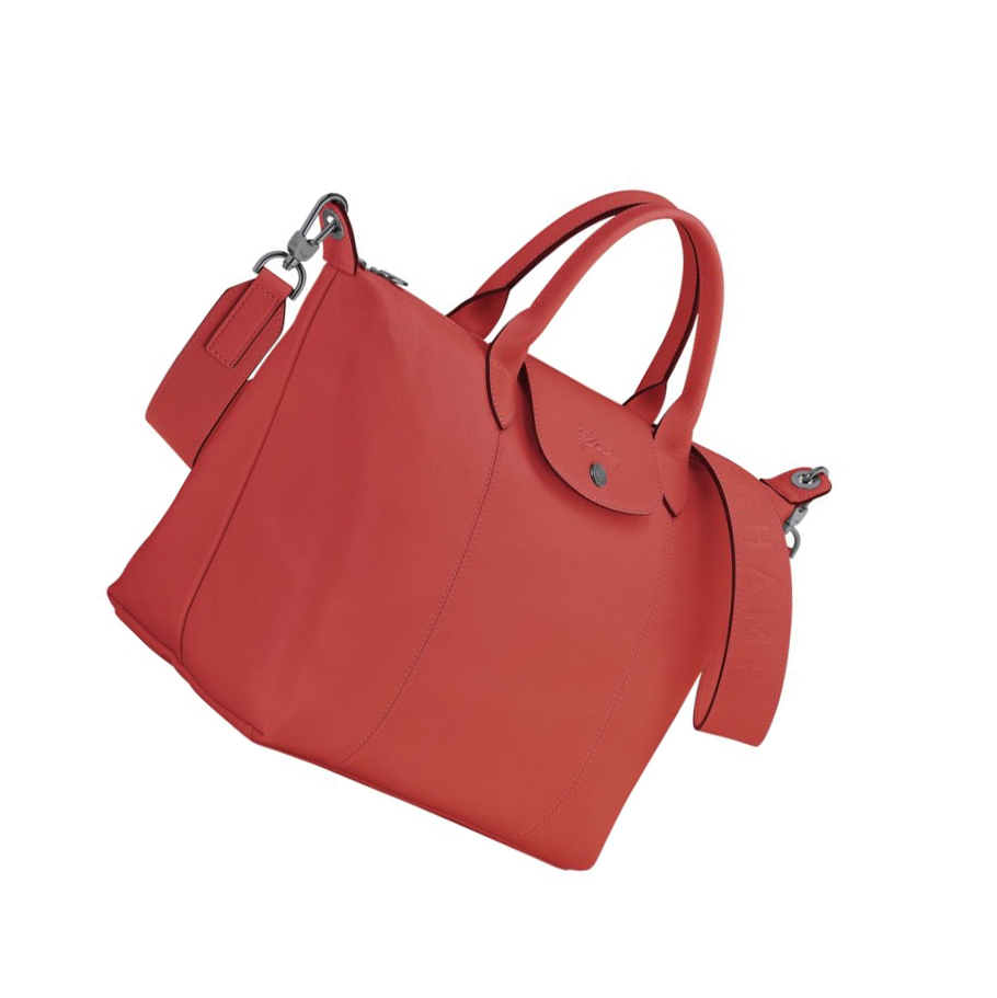 Longchamp Le Pliage Cuir M Handtas Dames Rood | NL-QN85726