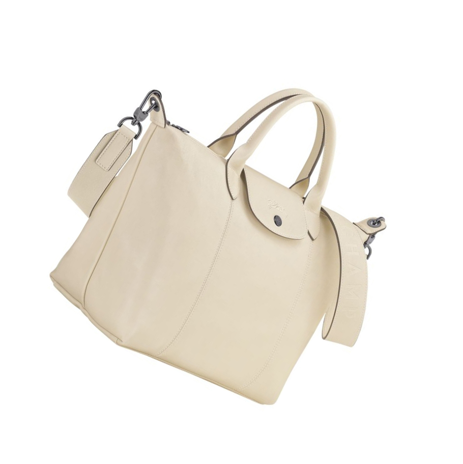 Longchamp Le Pliage Cuir M Handtas Dames Beige | NL-RC57684