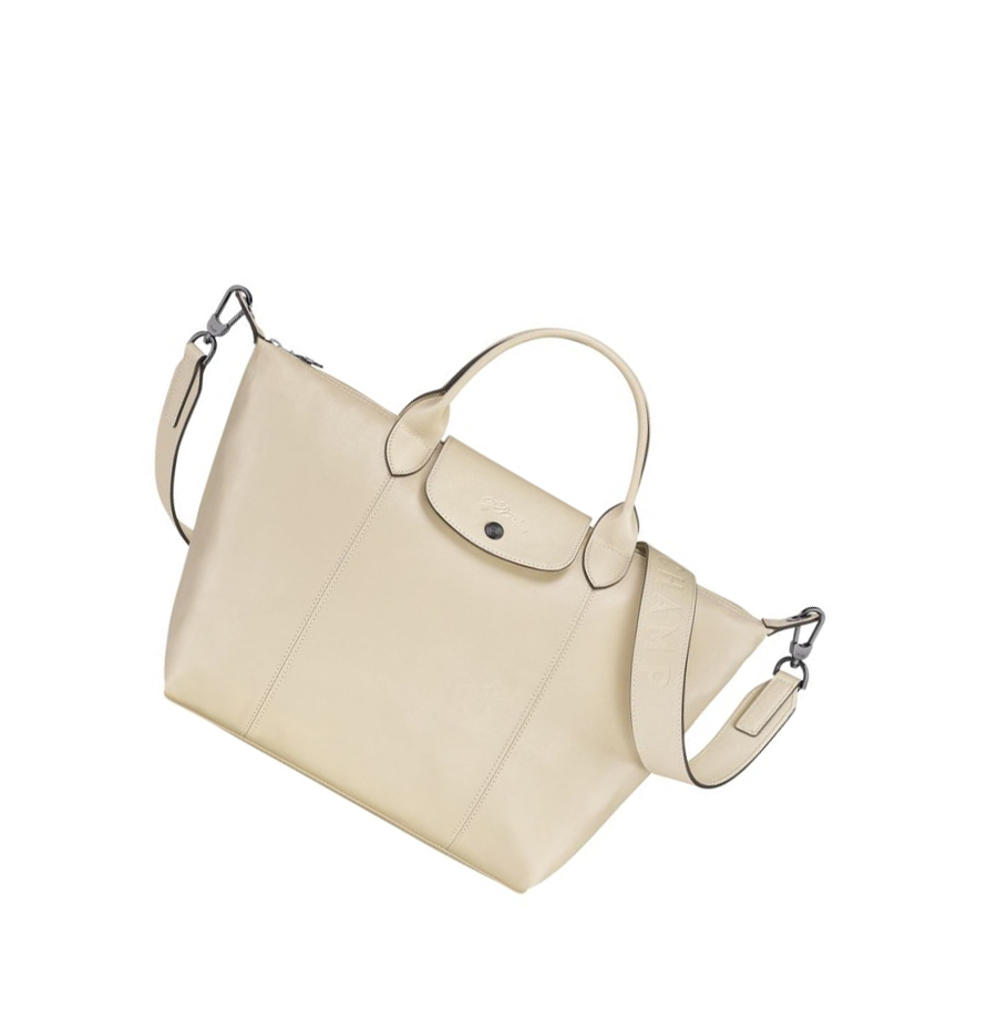 Longchamp Le Pliage Cuir M Handtas Dames Beige | NL-RC57684