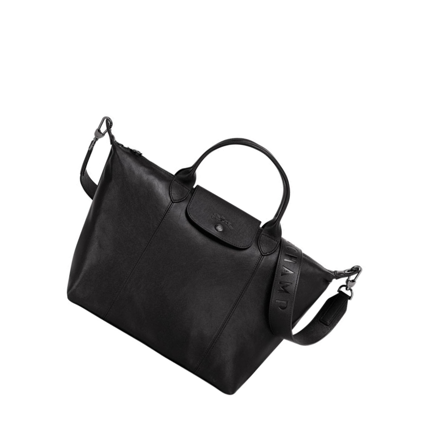 Longchamp Le Pliage Cuir M Handtas Dames Zwart | NL-SQ17654