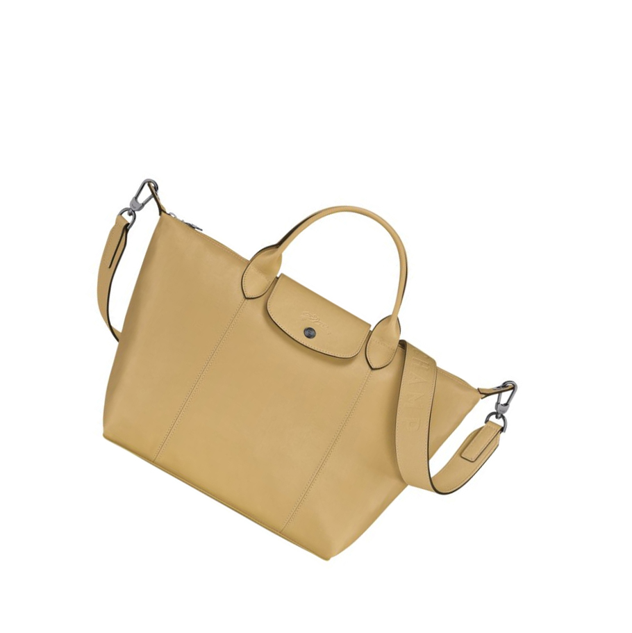 Longchamp Le Pliage Cuir M Handtas Dames Beige | NL-VD40182