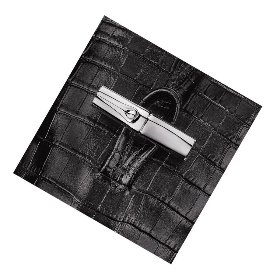 Longchamp Roseau Croco Hoesje Dames Zwart | NL-VI32960