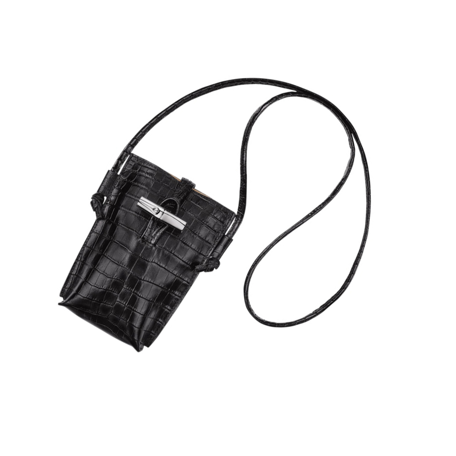 Longchamp Roseau Croco Hoesje Dames Zwart | NL-VI32960