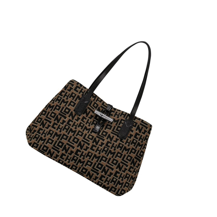 Longchamp Roseau Essential Lgp M Schoudertassen Dames Bruin Zwart | NL-OK97123