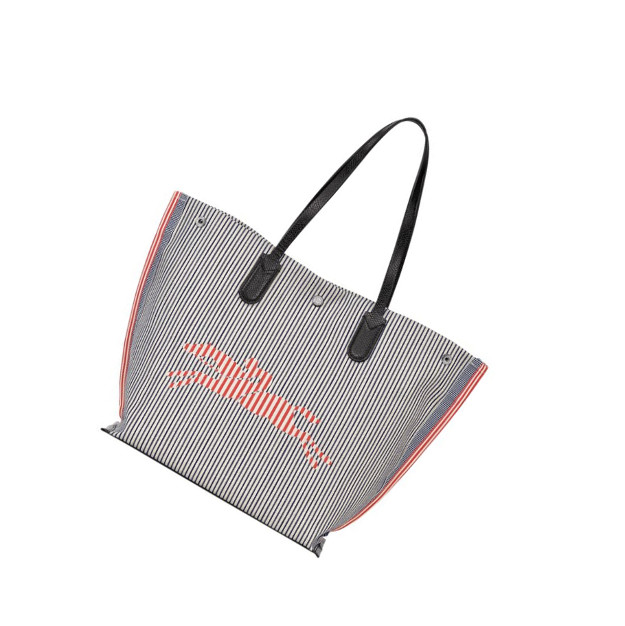 Longchamp Roseau Essential Rayé L Shopper Tas Dames Donkerblauw | NL-CR28047