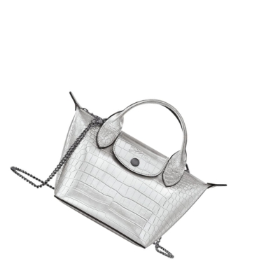 Longchamp Le Pliage Cuir Croco XS Handtas Dames Zilver | NL-LA02376